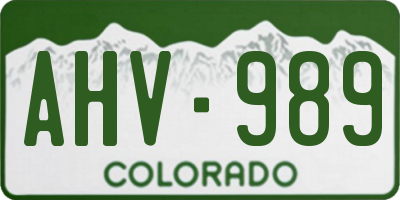 CO license plate AHV989