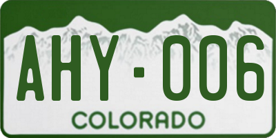 CO license plate AHY006