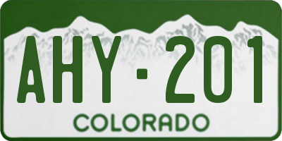 CO license plate AHY201