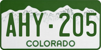 CO license plate AHY205