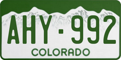CO license plate AHY992