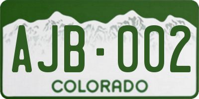 CO license plate AJB002