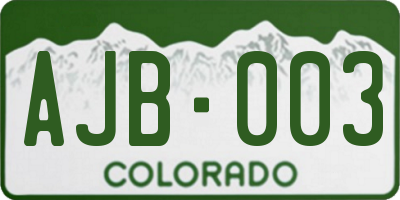 CO license plate AJB003