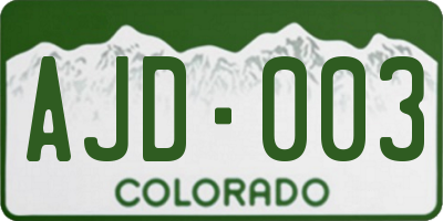 CO license plate AJD003
