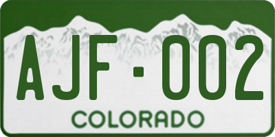 CO license plate AJF002