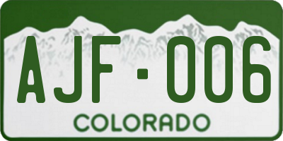 CO license plate AJF006