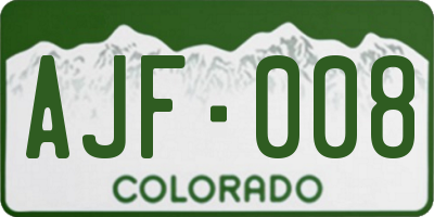 CO license plate AJF008