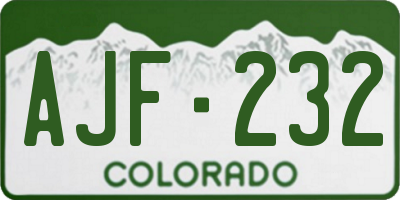 CO license plate AJF232
