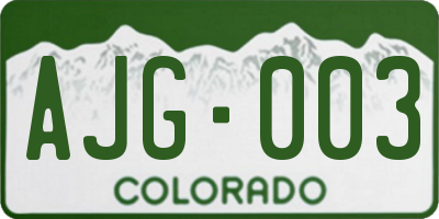 CO license plate AJG003