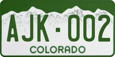 CO license plate AJK002