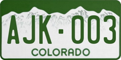 CO license plate AJK003