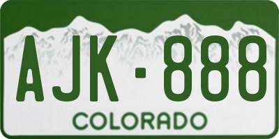 CO license plate AJK888