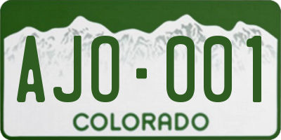 CO license plate AJO001