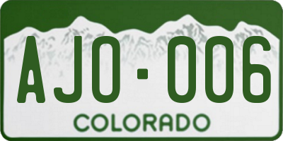 CO license plate AJO006