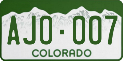 CO license plate AJO007