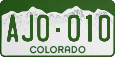 CO license plate AJO010