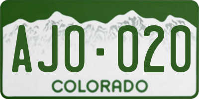 CO license plate AJO020