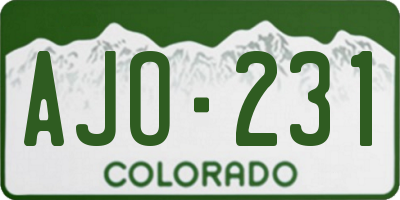 CO license plate AJO231