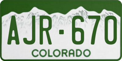 CO license plate AJR670