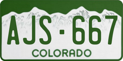 CO license plate AJS667