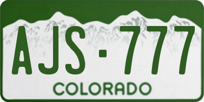CO license plate AJS777