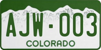 CO license plate AJW003
