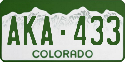 CO license plate AKA433