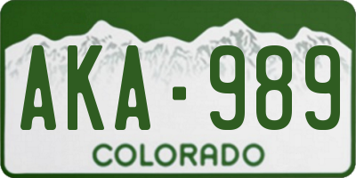 CO license plate AKA989