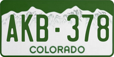 CO license plate AKB378