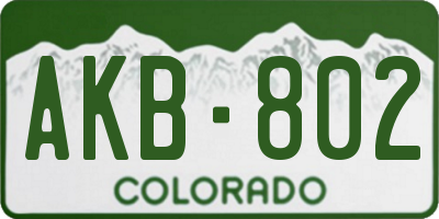 CO license plate AKB802