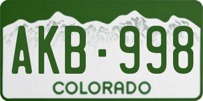 CO license plate AKB998