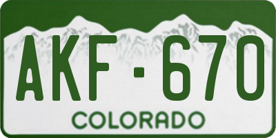CO license plate AKF670