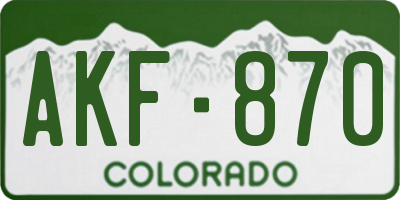 CO license plate AKF870