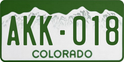 CO license plate AKK018
