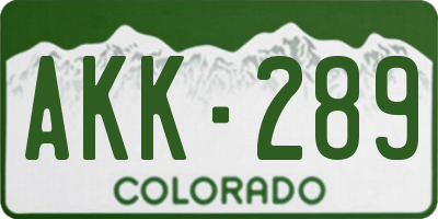 CO license plate AKK289