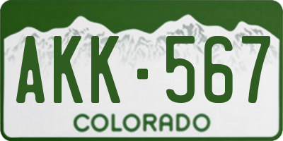 CO license plate AKK567