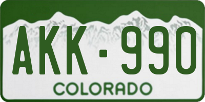 CO license plate AKK990