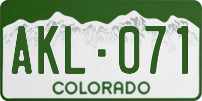CO license plate AKL071