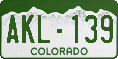CO license plate AKL139