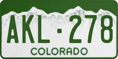 CO license plate AKL278
