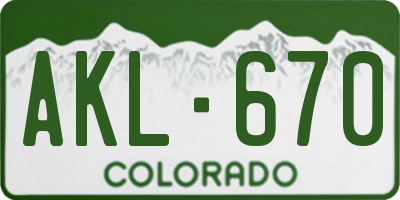 CO license plate AKL670