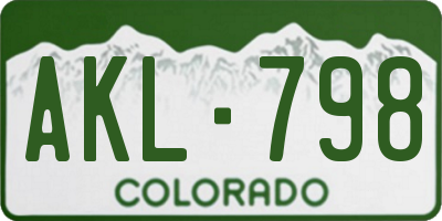 CO license plate AKL798