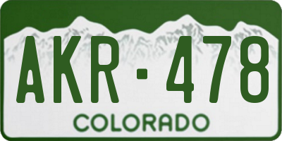 CO license plate AKR478