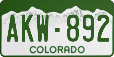 CO license plate AKW892