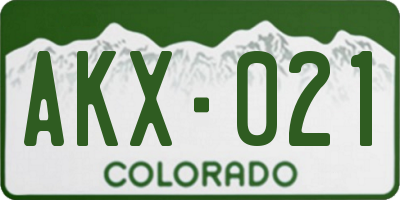 CO license plate AKX021