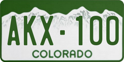 CO license plate AKX100