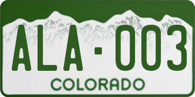 CO license plate ALA003