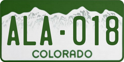 CO license plate ALA018