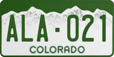 CO license plate ALA021