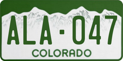 CO license plate ALA047